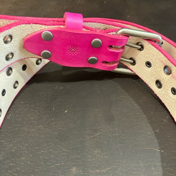Pink Solid Full Grain Leather Star Stud Belt Eyelets Double Hole